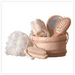 6 PC WOOD BUCKET BATH SET