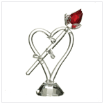 CUT GLASS RED ROSE/HEART/BASE