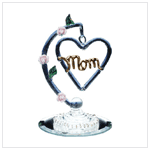 GLASS HANGING 'MOM' HEART