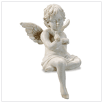 ALABASTRITE SITTING CHERUB WITH BIRD