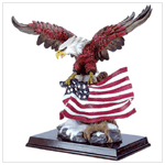 ALABASTRITE EAGLE W/FLAG ON WOOD BASE
