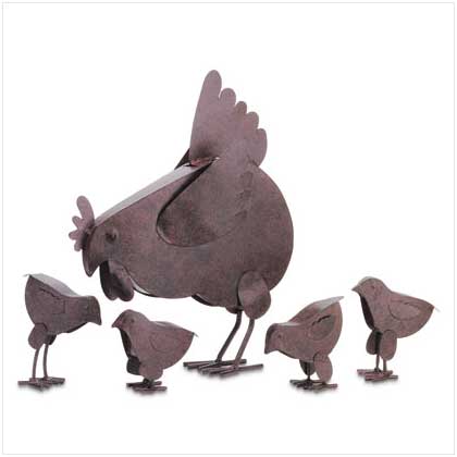 HEN WITH CHICKS SCULPTURE