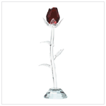 GLASS RED ROSE/CLEAR STEM/BASE
