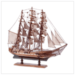 WOOD MODEL SCHOONER ON BASE