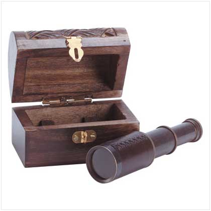 MANGO WOOD BOX WITH TELESCOPE