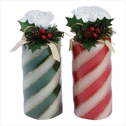CANDY CANE PILLAR CANDLE SET