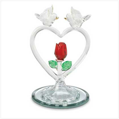 GLASS DOVES AND HEART