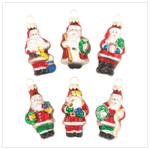 6 PC. SANTA GLASS ORNAMENTS