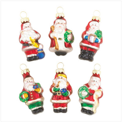 Christmas Gifts - 6 PC. SANTA GLASS ORNAMENTS