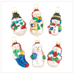 6 PC. SNOWMAN GLASS ORNAMENTS