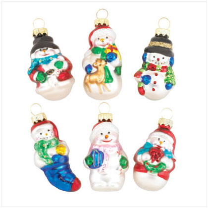 6 PC. SNOWMAN GLASS ORNAMENTS