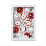 1 DZ RED WHITE GLASS ORNAMENTS