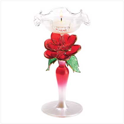 GLASS ROSE CANDLEHOLDER